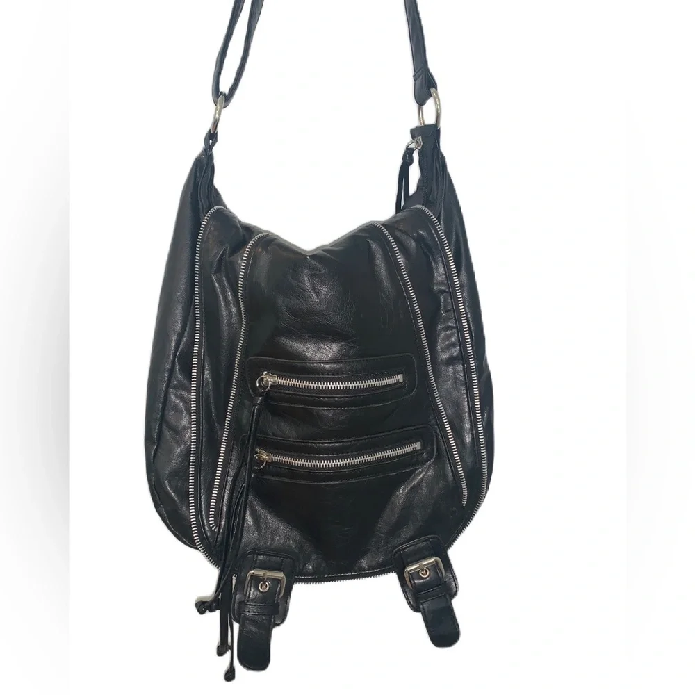 FE Fashion Express Black Faux Leather Hobo Bag